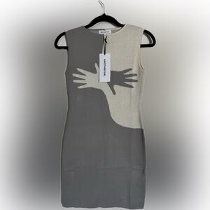 Gray and Cream Sleeveless Dress